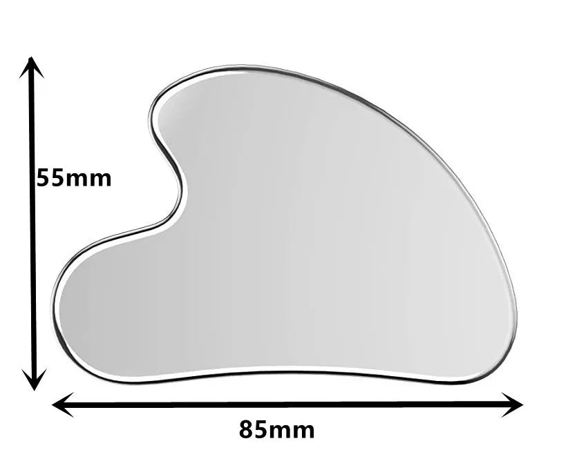 Dieser Massage-Schaber misst 85 mm in der Breite und 55 mm in der Höhe und ist ideal für präzise Anwendungen an Gesicht und Körper.